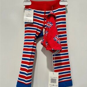 New HRH UK Striped Red and Blue Baby Leggings Size 6-12 Months